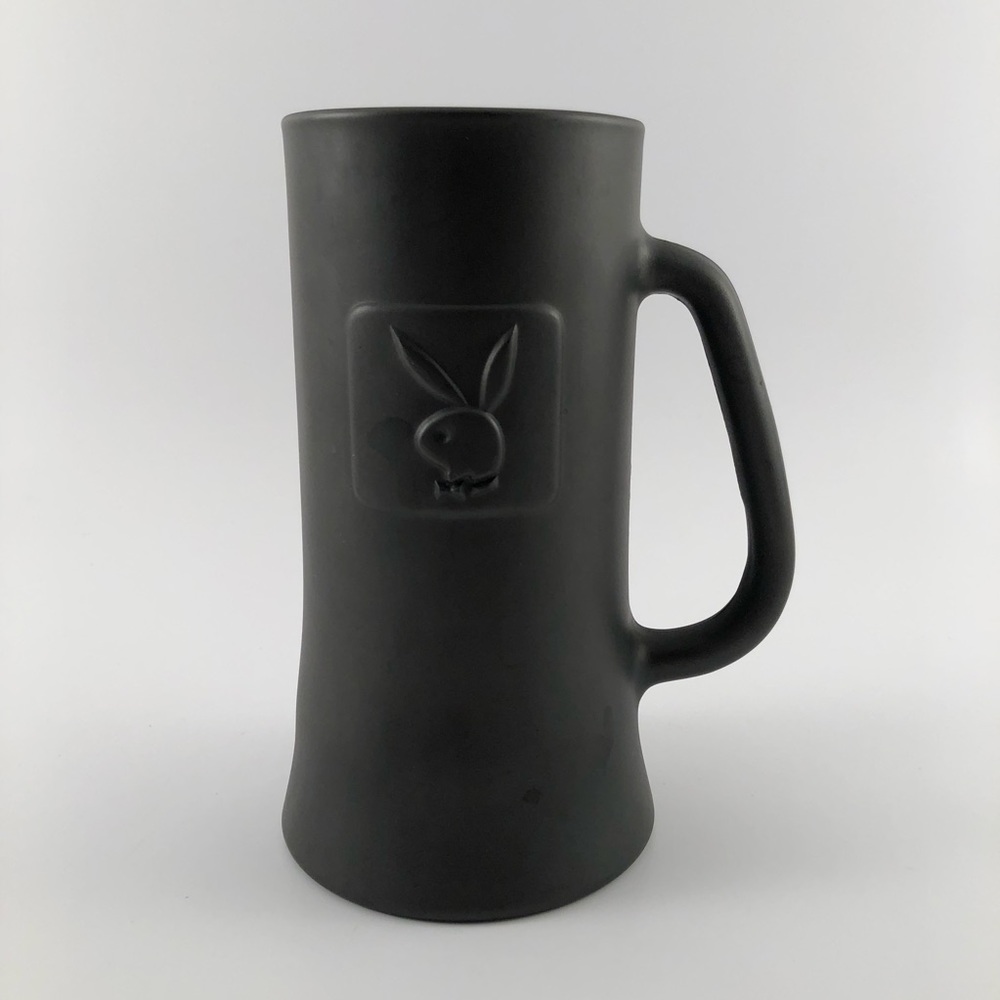 Vintage 70's PLAYBOY BUNNY Beer Stein Mug Glass Tankard Black Pewter Finish 13oz